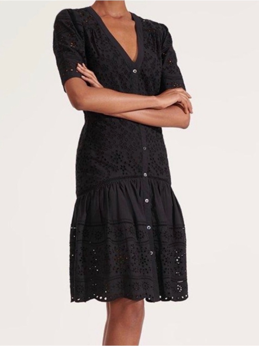 Veronica Beard Black Eyelet Eve Midi Dress